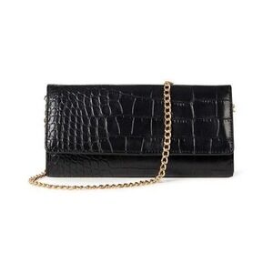 "The Drop"Black Croc Embossed Clutch with Gold Chain Strap Party Evening Bag-NWT